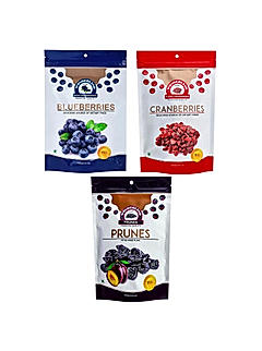 Wonderland Foods - Dried Blueberry 150g, Sliced Cranberry 200g & Prunes 200g (550g Combo) Pouch